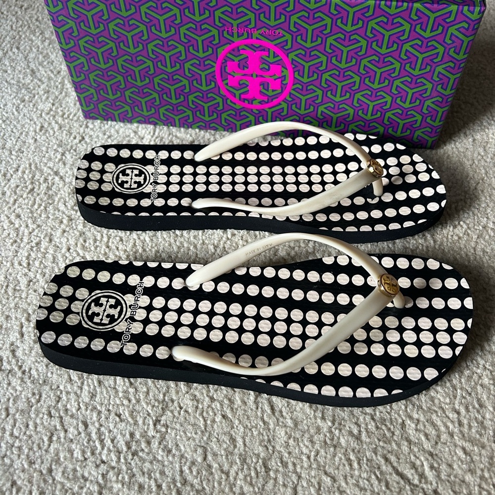 Tory Burch Black and White Polka Dot Sandals - Picture 7 of 12